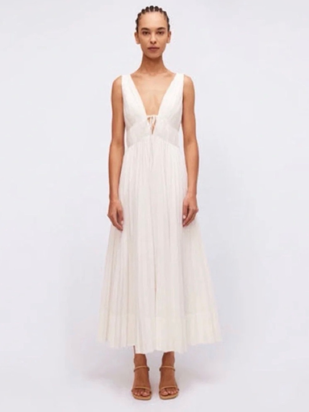 NWT SIMKHAI Stephanie Pleated Cotton-Blend Midi Dress